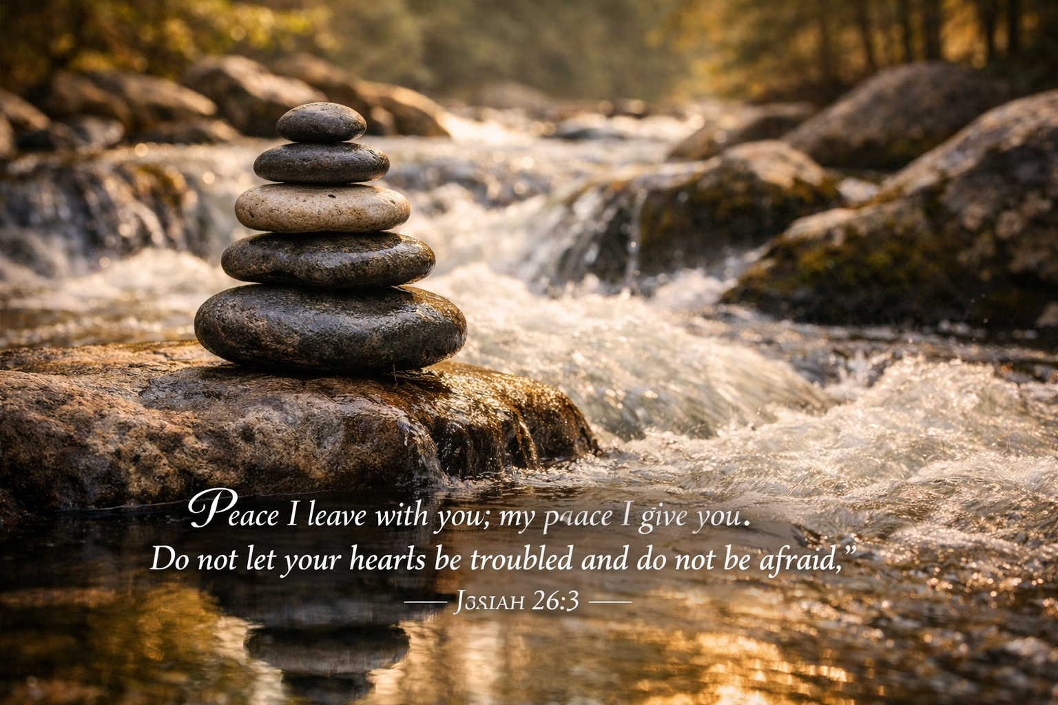 Isaiah 26:3 — Steadfast Trust | Balanced Stones Stream Wallpaper